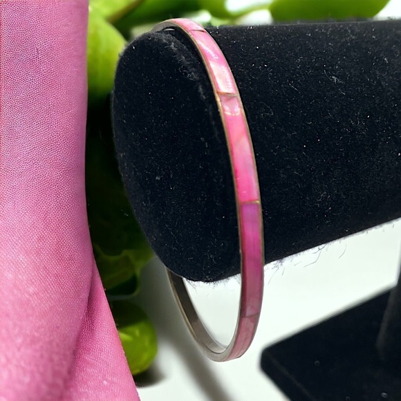 Vintage Pink Mother of Pearl Bangle 2.75 Inch Wide Bracelet! - Picture 1 of 11
